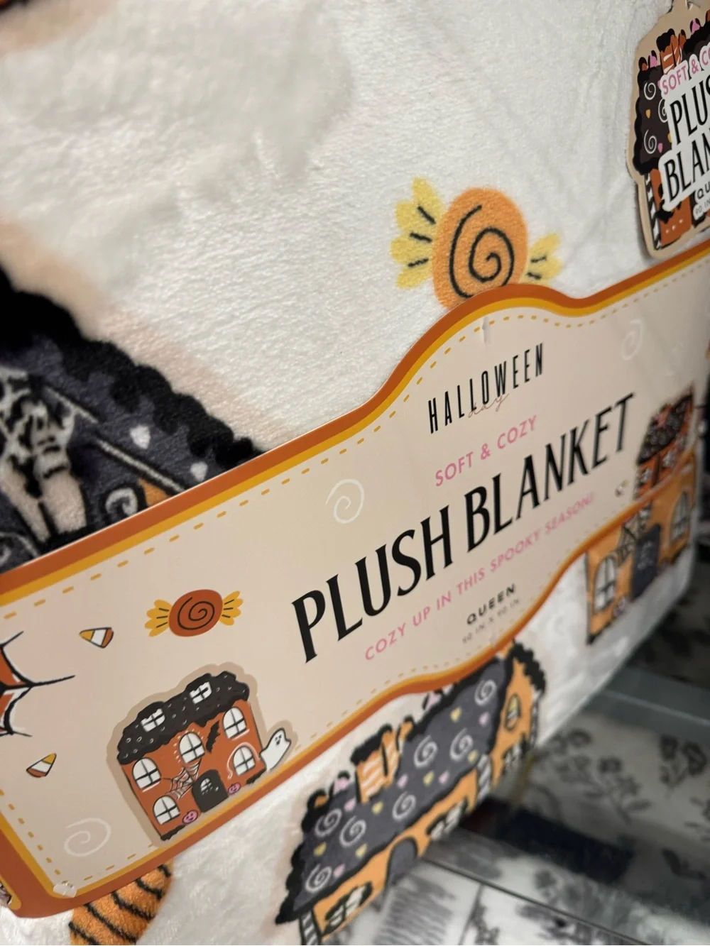 Halloween Plush Blanket - Orange & Black Cozy Throw
